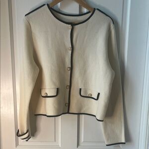 Goelia Cream Women's Blazer with Black Trim